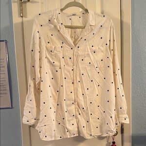 Old Navy Cream Shirt with Black Polka Dots